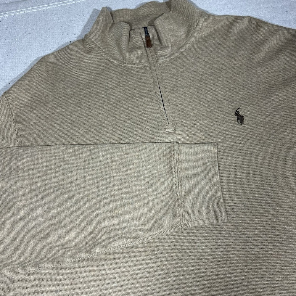 Polo Ralph Lauren Estate Rib Mockneck Quarter Zip Pullover‎ Sweater Tan Size XL